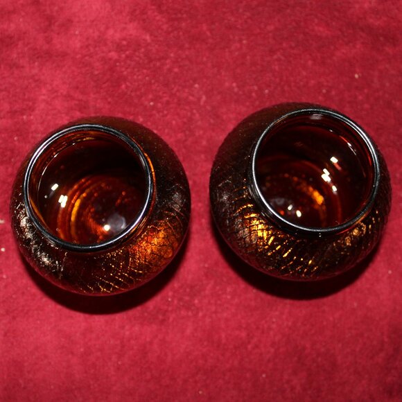 Vintage Amber Textured Glass Anchor Hocking Squatty Jars-2 - Picture 2 of 3